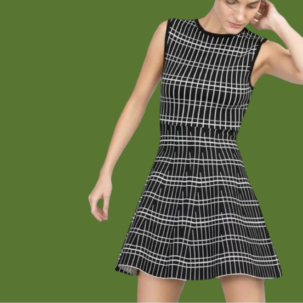 ZARA-NWT large geometric fit & flare mini skater dress. Black/white. New w/tag! - Picture 5 of 15
